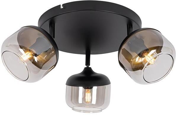 QAZQA Design spot zwart met goud en smoke glas 3-lichts rond Kyan