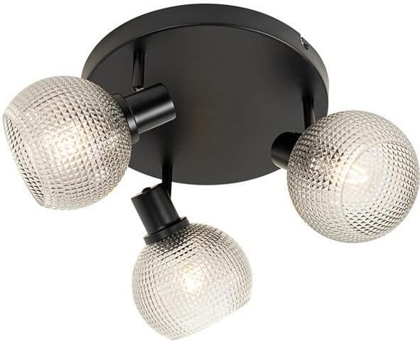 QAZQA Design spot zwart met smoke glas 3-lichts rond Chico