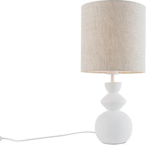 QAZQA Design tafellamp wit stoffen kap lichtgrijs 25 cm Alisia