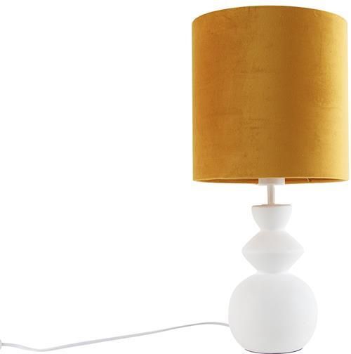 QAZQA Design tafellamp wit velours kap geel met goud 25 cm Alisia