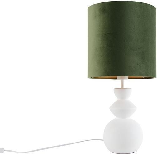 QAZQA Design tafellamp wit velours kap groen met goud 25 cm Alisia