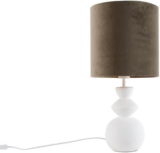 QAZQA Design tafellamp wit velours kap taupe met goud 25 cm Alisia