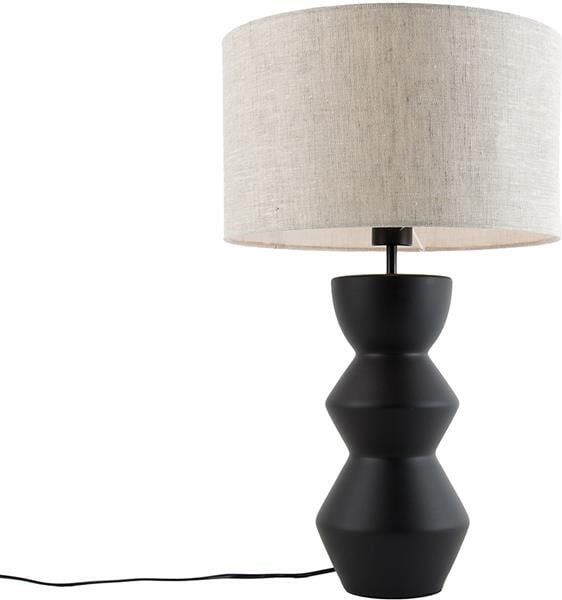 QAZQA Design tafellamp zwart 16 cm stoffen kap lichtgrijs 35 cm