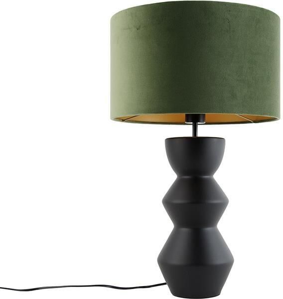 QAZQA Design tafellamp zwart 16 cm velours kap groen met goud 35 cm