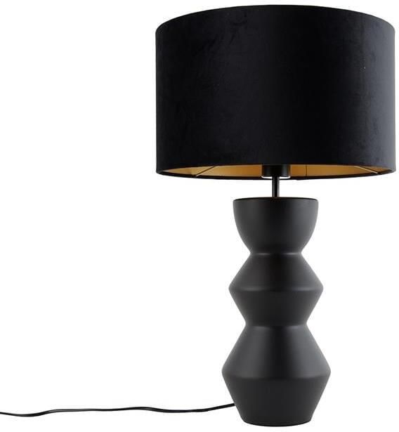 QAZQA Design tafellamp zwart 16 cm velours kap zwart met goud 35 cm