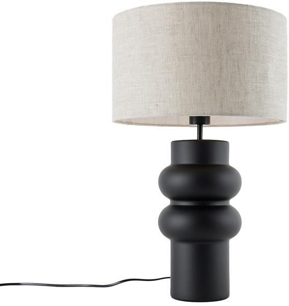 QAZQA Design tafellamp zwart 17 cm stoffen kap lichtgrijs 35 cm