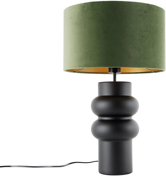 QAZQA Design tafellamp zwart 17 cm velours kap groen met goud 35 cm