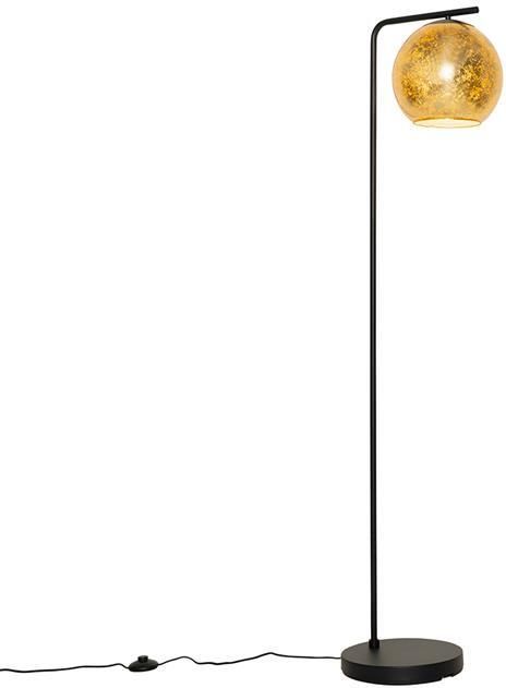 QAZQA Design vloerlamp zwart met goud glas Bert