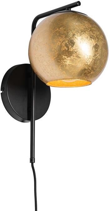 QAZQA Design wandlamp zwart met goud glas Bert