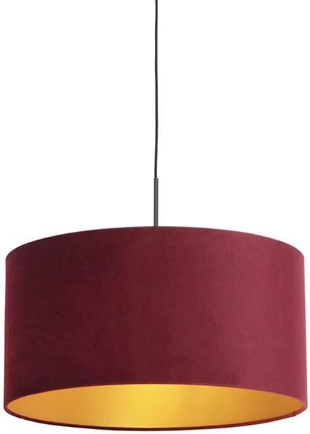 QAZQA Hanglamp met velours kap rood met goud 50 cm Combi