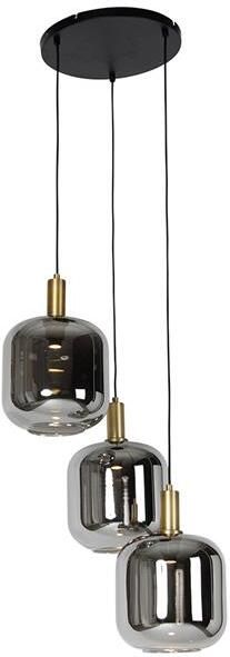 QAZQA Hanglamp zwart met goud en smoke glas incl. 3 PUCC Zuzanna