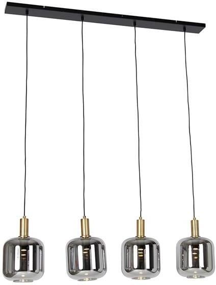 QAZQA Hanglamp zwart met goud en smoke glas incl. 4 PUCC Zuzanna