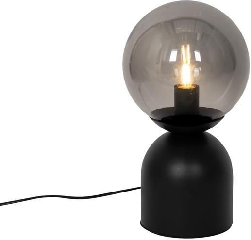 QAZQA Hotel chique tafellamp zwart met smoke glas Pallon Trend