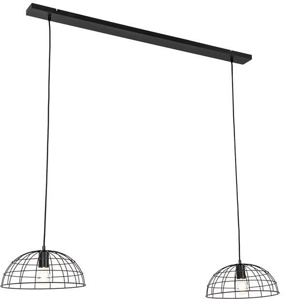QAZQA Industriële hanglamp zwart 2-lichts Hanze