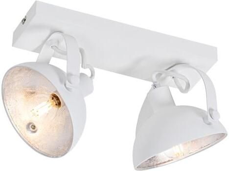 QAZQA Industriële plafondlamp wit met zilver 2-lichts verstelbaar