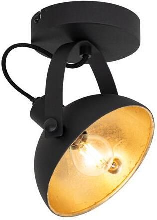 QAZQA Industriële plafondlamp zwart met goud 15 cm verstelbaar