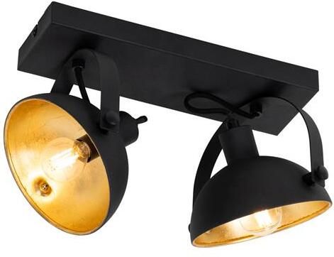 QAZQA Industriële plafondlamp zwart met goud 2-lichts verstelbaar