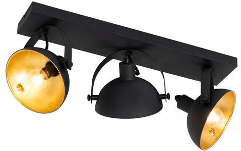 QAZQA Industriële plafondlamp zwart met goud 3-lichts verstelbaar