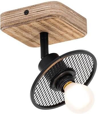 QAZQA Industriële plafondspot zwart met hout Jasmijn
