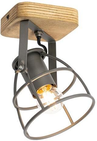 QAZQA Industriële spot donkergrijs met hout verstelbaar Arthur