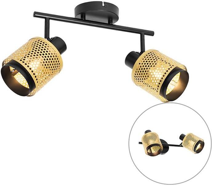 QAZQA Industriële spot zwart met goud 2-lichts Kayden