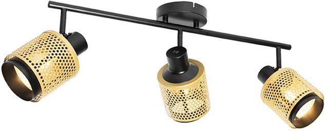 QAZQA Industriële spot zwart met goud 3-lichts Kayden