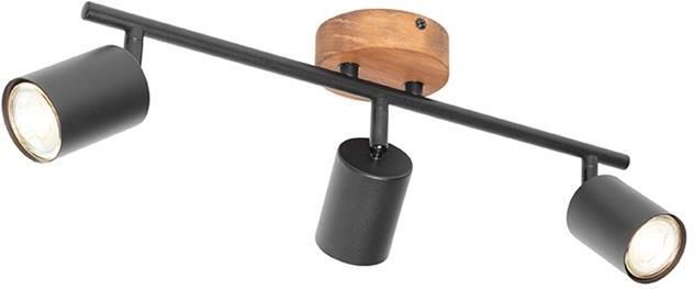 QAZQA Industriële spot zwart met hout kantelbaar 3-lichts Jeana