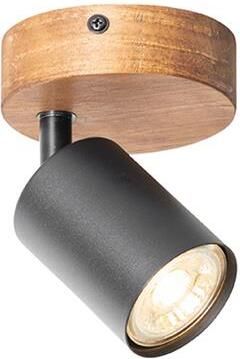 QAZQA Industriële spot zwart met hout kantelbaar Jeana