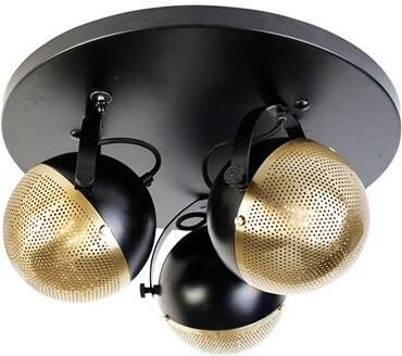 QAZQA Industriële spot zwart met messing 3-lichts Haicha
