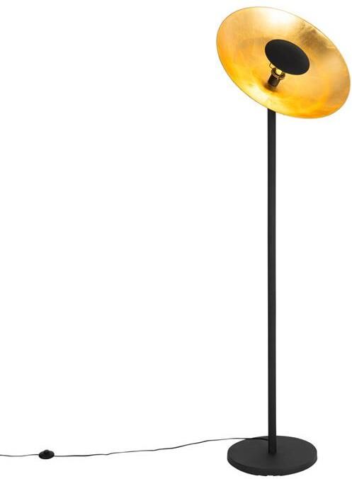 QAZQA Industriële vloerlamp zwart met gouden binnenkant 60 cm