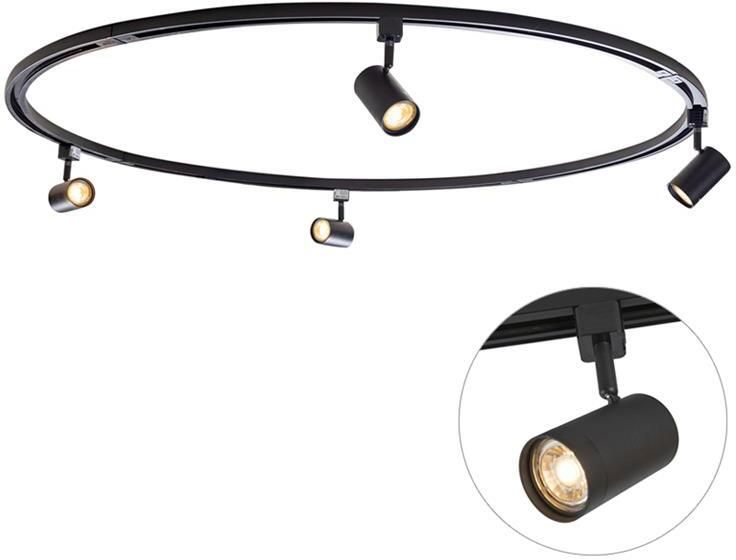 QAZQA Modern railsysteem met 4 spots zwart 1-fase rond Iconic Jeana