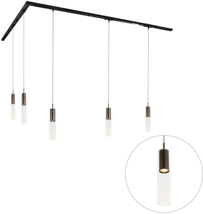 QAZQA Modern railsysteem met 5 hanglampen donker brons 1-fase