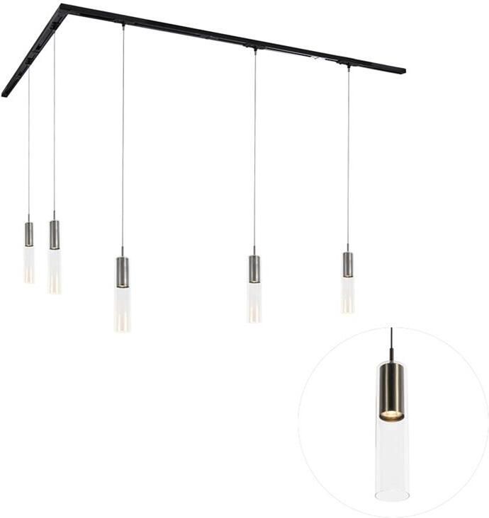 QAZQA Modern railsysteem met 5 hanglampen gunmetal 1-fase Iconic