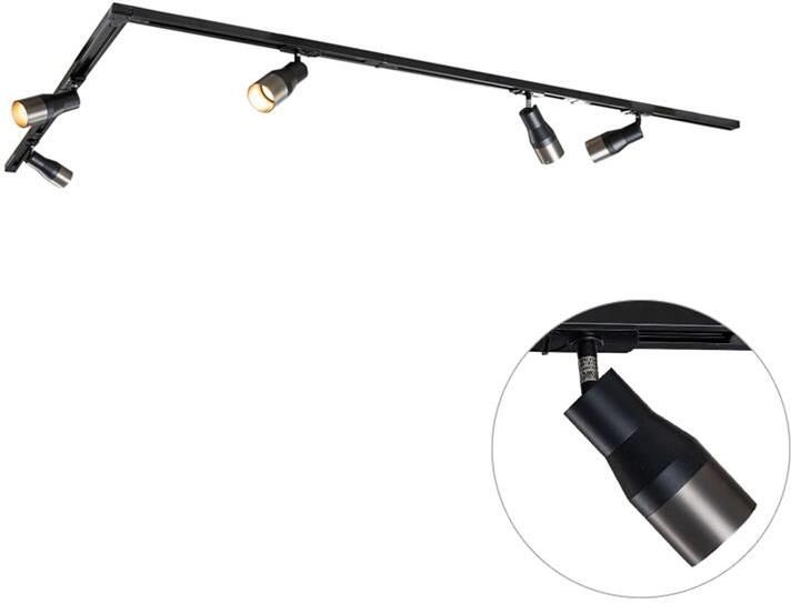QAZQA Modern railsysteem met 5 spots gunmetal 1-fase Iconic Kohua