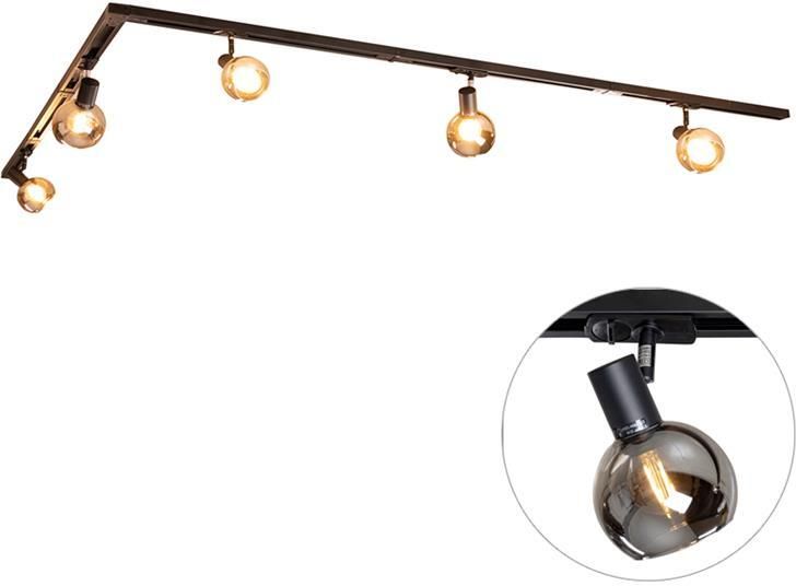 QAZQA Modern railsysteem met 5 spots zwart 1-fase Iconic Lava