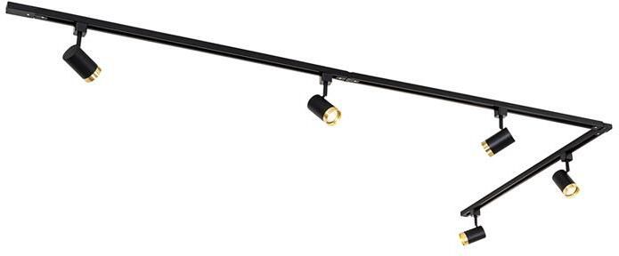 QAZQA 1-fase railsysteem met 5 spots zwart met gouden ring Jeana