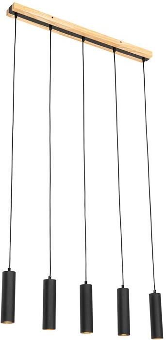 QAZQA Moderne hanglamp zwart met hout 5-lichts Jeana
