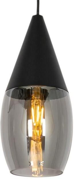 QAZQA Moderne hanglamp zwart met smoke glas Drop