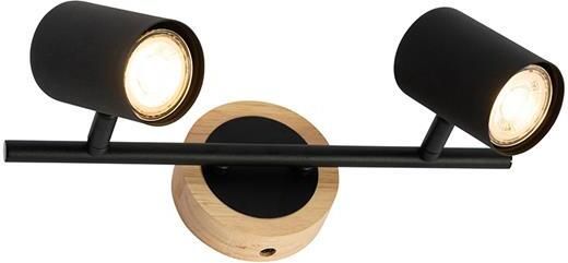 QAZQA Moderne spot zwart met hout kantelbaar 2-lichts Jeana
