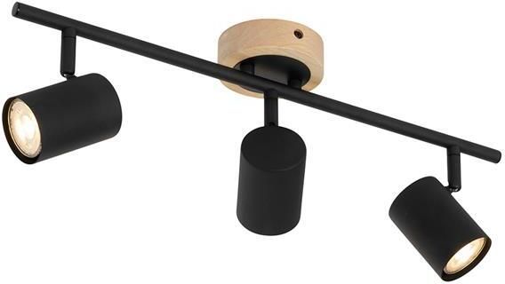 QAZQA Moderne spot zwart met hout kantelbaar 3-lichts Jeana