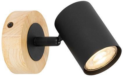 QAZQA Moderne spot zwart met hout kantelbaar Jeana