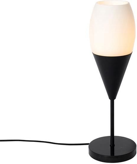 QAZQA Moderne tafellamp zwart met opaal glas Drop
