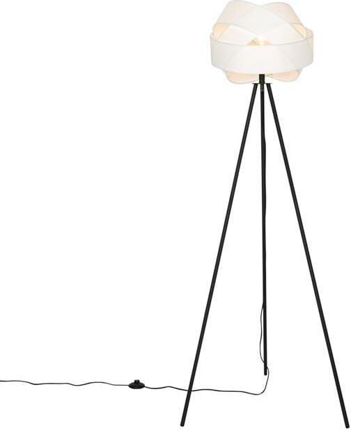 QAZQA Moderne vloerlamp zwart met witte kap Cloth