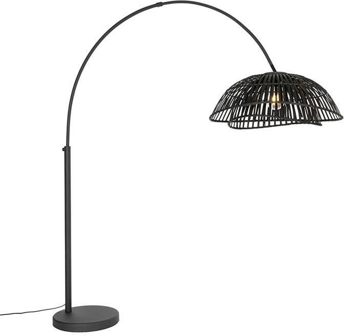 QAZQA Oosterse booglamp met kap zwart bamboe Pua