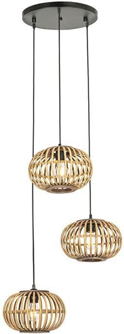 QAZQA Oosterse hanglamp bamboe 3-lichts rond Amira