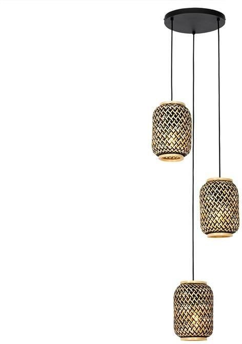 QAZQA Oosterse hanglamp bamboe met zwart 3-lichts Yvonne