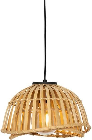 QAZQA Oosterse hanglamp zwart met naturel bamboe 30 cm Pua