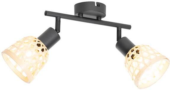 QAZQA Oosterse spot zwart met bamboe 2-lichts Rayan