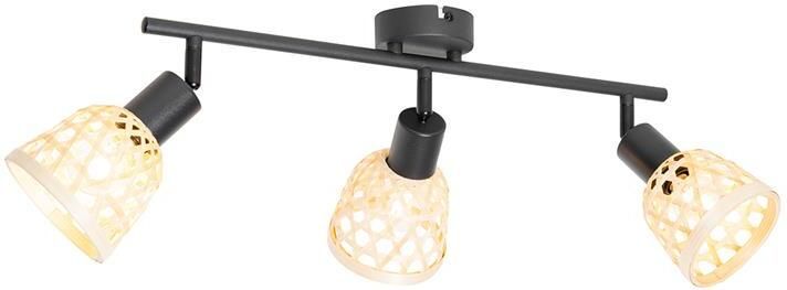 QAZQA Oosterse spot zwart met bamboe 3-lichts Rayan