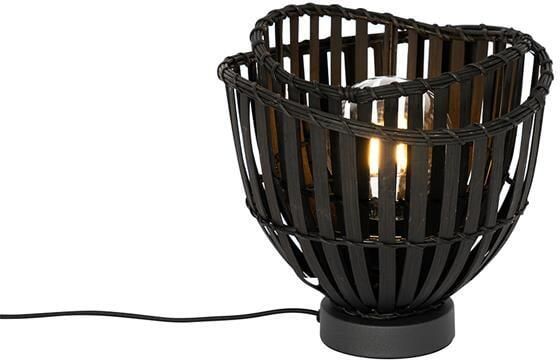 QAZQA Oosterse tafellamp zwart bamboe 25cm Pua